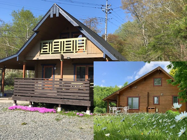 山梨県 山中湖・忍野のコテージ｜ゲストハウスティータイムの写真：コテージぽからとコテージブロー