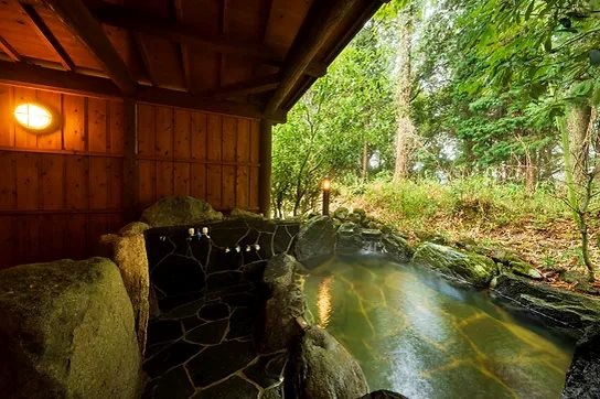 大分県 日田・天ヶ瀬・耶馬渓のコテージ｜露天風呂付貸別荘　山樹荘（やまきそう）の写真：天然温泉かけ流しの岩の露天風呂