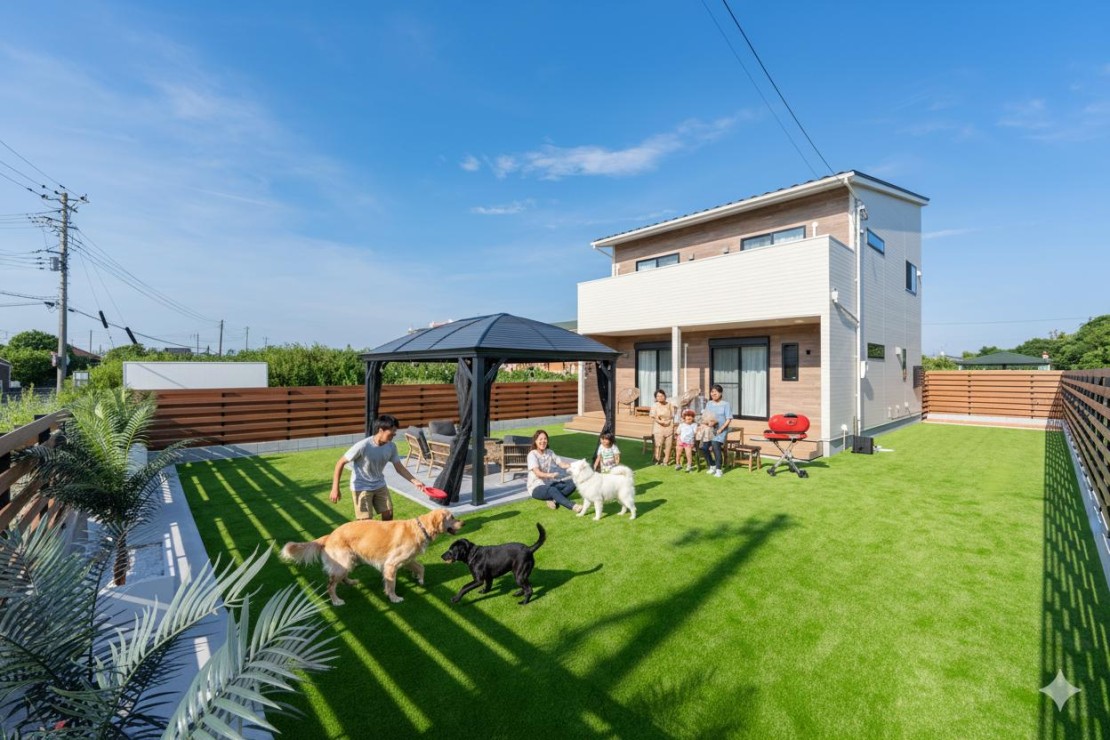 サンライズビラ｜千葉県・九十九里・銚子｜広大な庭でお子さんもペットも存分に走り回る事が出来ます
BBQするのも良いですね
周りに建物が建っていないので吹き抜ける風が気持ちいいです