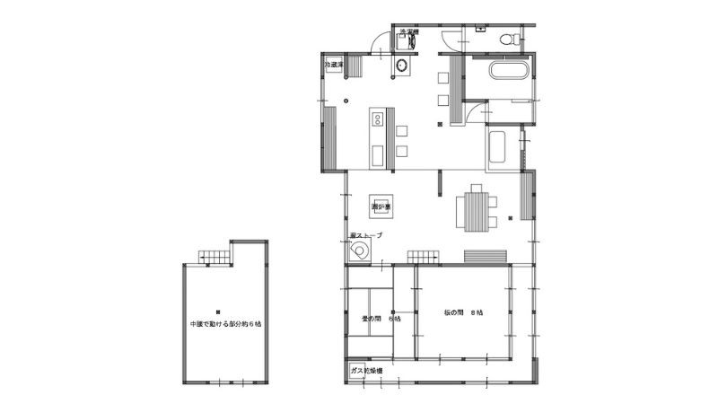 Community＆Stay 古民家 SO｜愛知県・三河の間取り写真｜当施設は、最大8名様まで宿泊可能な広々としたスペースを提供しております。
大家族、友人同士のグループ旅行、または小規模な会社の合宿などに最適で、みなさまでのご滞在を存分にお楽しみいただけるように設計されています。
共有の楽しいひとときや、プライベートな時間を大切にしたい方々にぴったりの場所です。

寝室は主に以下2部屋です。
①６帖畳の間（スペースとしてダブルサイズの布団2組が入りますので、合計4名宿泊可能です）
②８帖板の間（スペースとしてシングルサイズの布団4組が入りますので、合計4名宿泊可能です）

布団については、ダブルサイズ2組・シングルサイズ6組を備え付けてありますので、追加で必要であれば、必要数量をお知らせください。