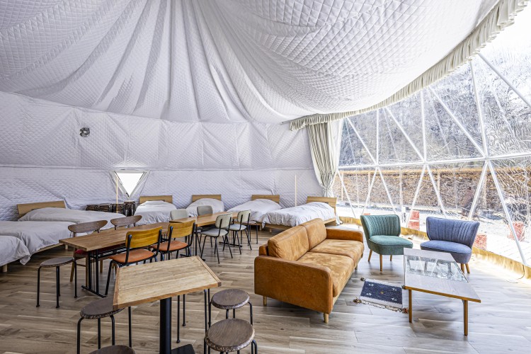 福島県 郡山のグランピング｜響きのサウナグランピング＆ドックランの写真：ドームテント内