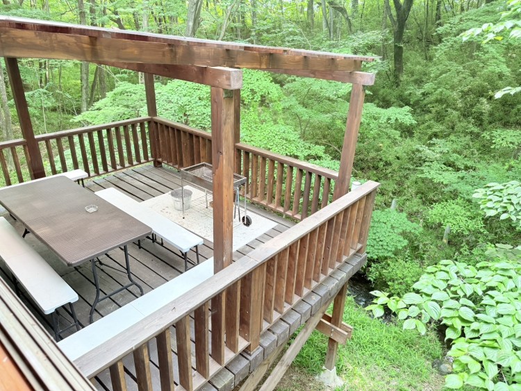 栃木県 那須・板室のコテージ｜ちゃ豆ん家の写真：屋根付きウッドデッキ
