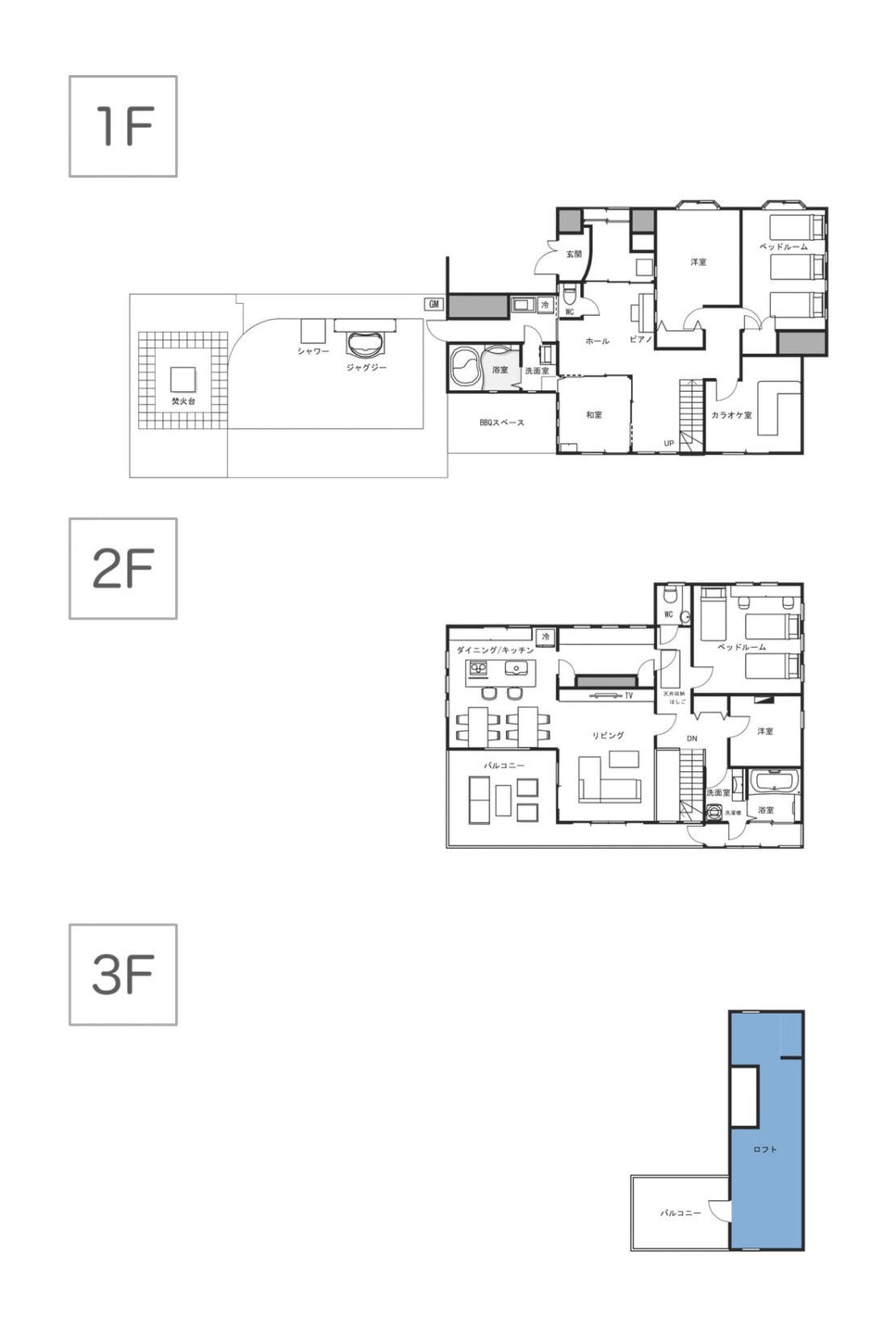 デュエットリゾート千倉カトレア｜千葉県・館山・南房総の間取り写真｜3階（ロフト）は15名以上で開放